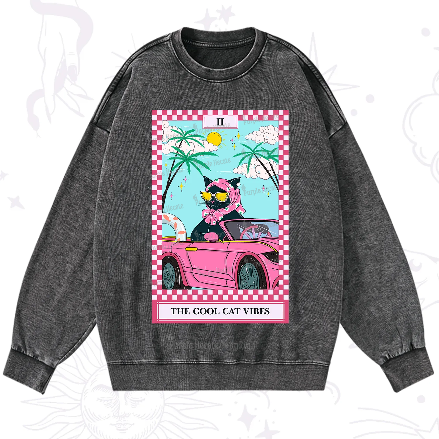 Purplehecate The Cool Cat Vibes Tarot Washed Sweatshirt
