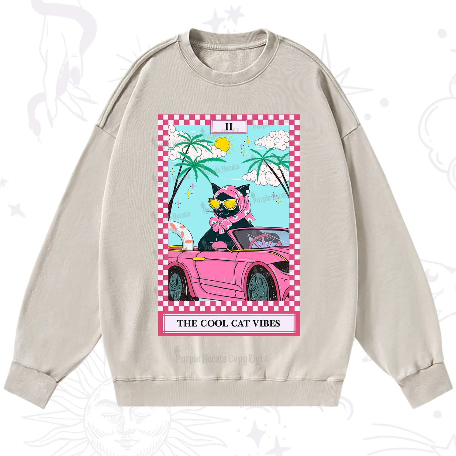 Purplehecate The Cool Cat Vibes Tarot Washed Sweatshirt