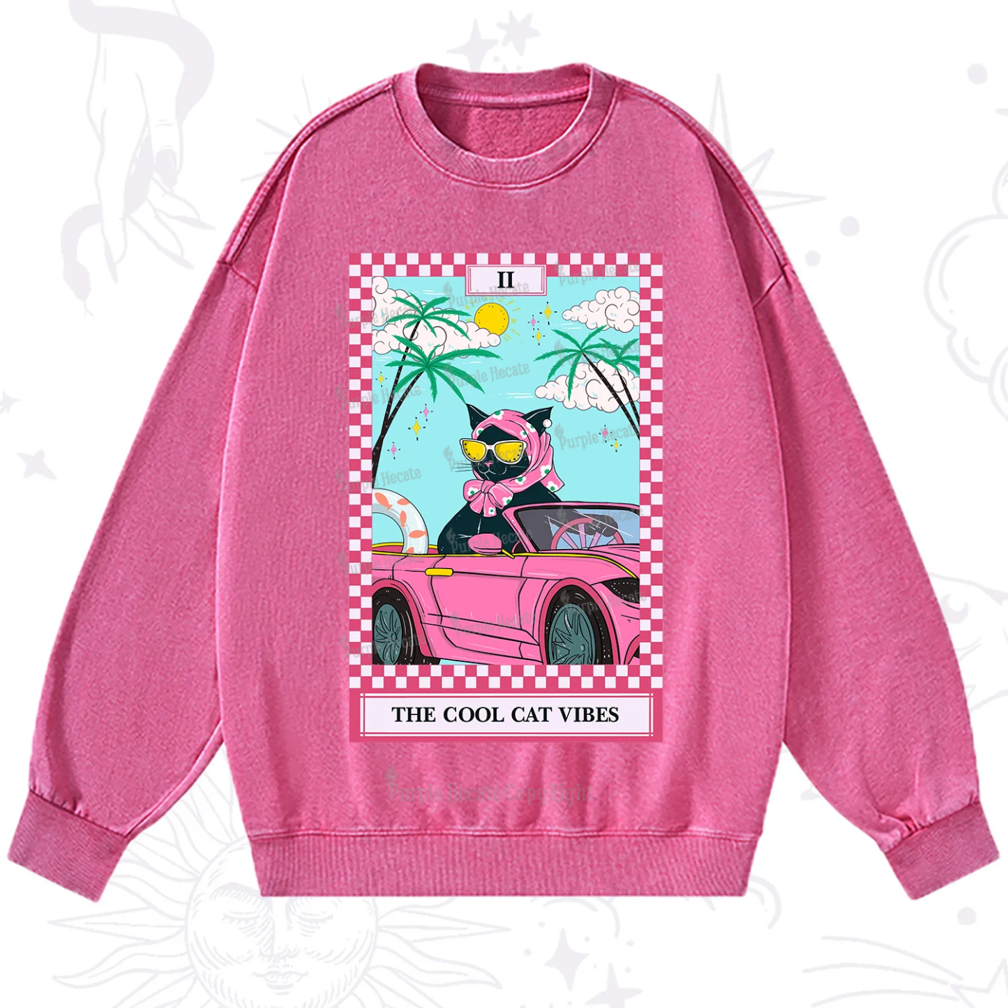Purplehecate The Cool Cat Vibes Tarot Washed Sweatshirt