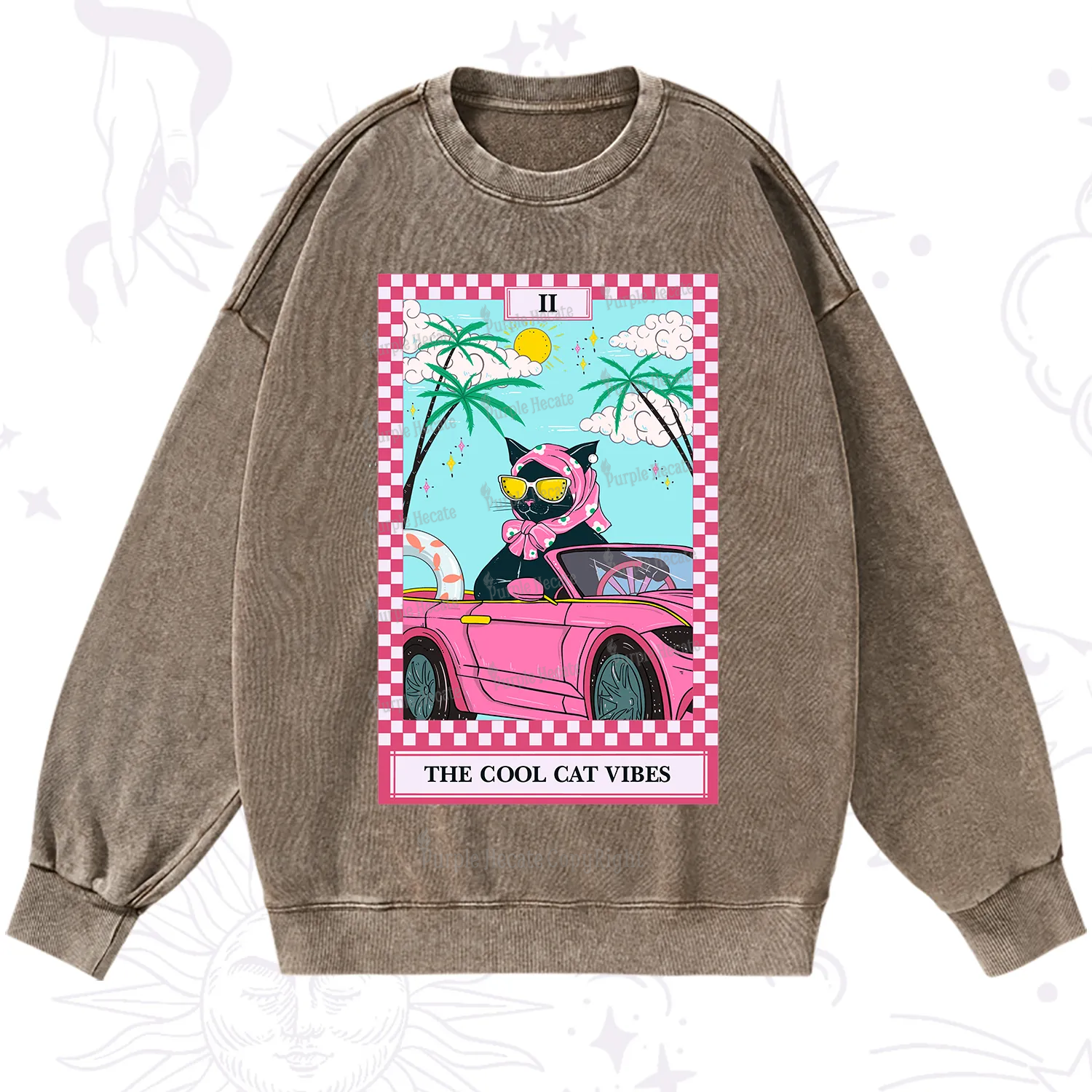 Purplehecate The Cool Cat Vibes Tarot Washed Sweatshirt