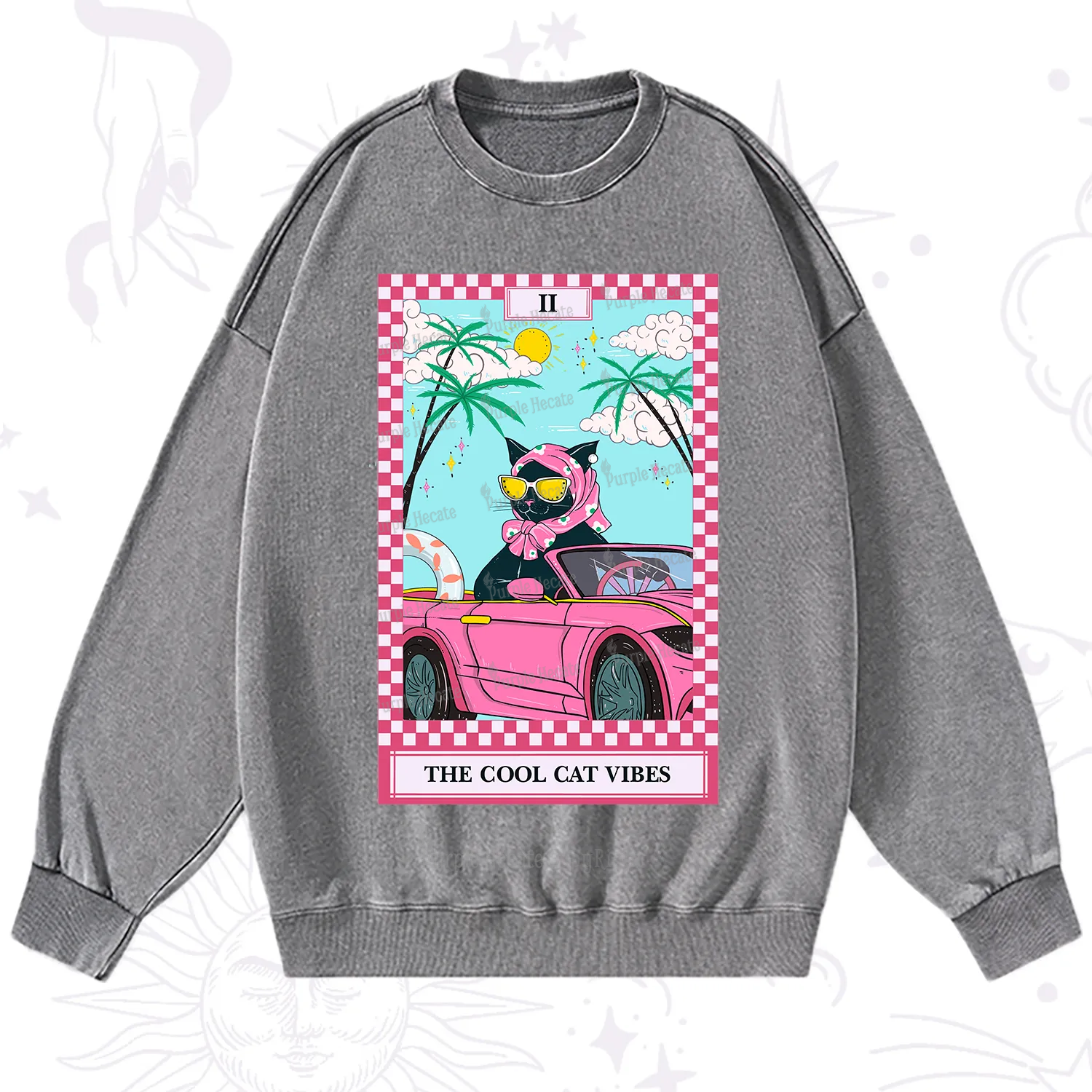 Purplehecate The Cool Cat Vibes Tarot Washed Sweatshirt