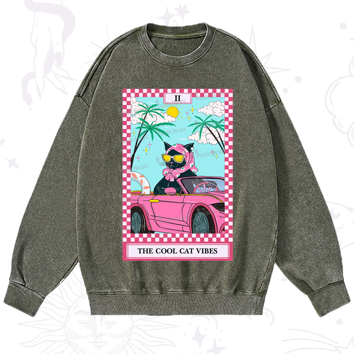 Purplehecate The Cool Cat Vibes Tarot Washed Sweatshirt