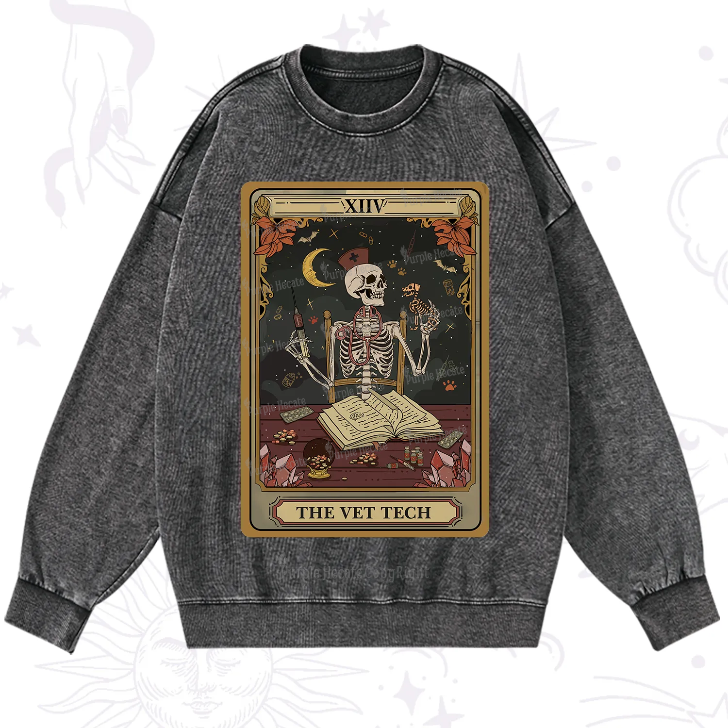 Purplehecate The Vet Tech Skeleton Tarot Washed Sweatshirt