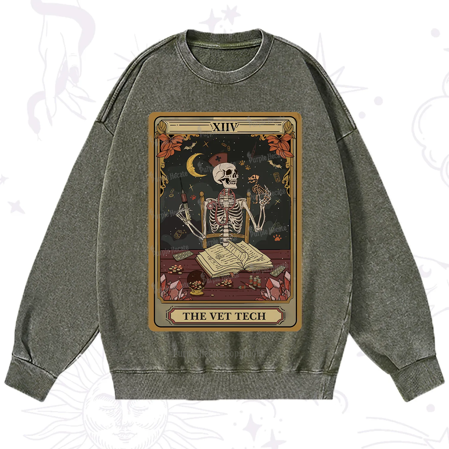 Purplehecate The Vet Tech Skeleton Tarot Washed Sweatshirt