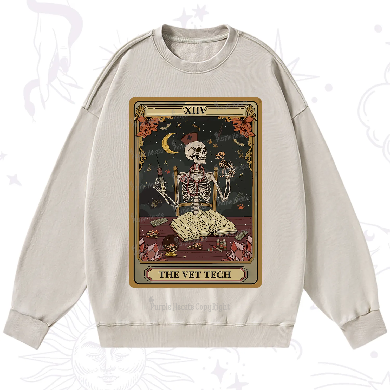 Purplehecate The Vet Tech Skeleton Tarot Washed Sweatshirt