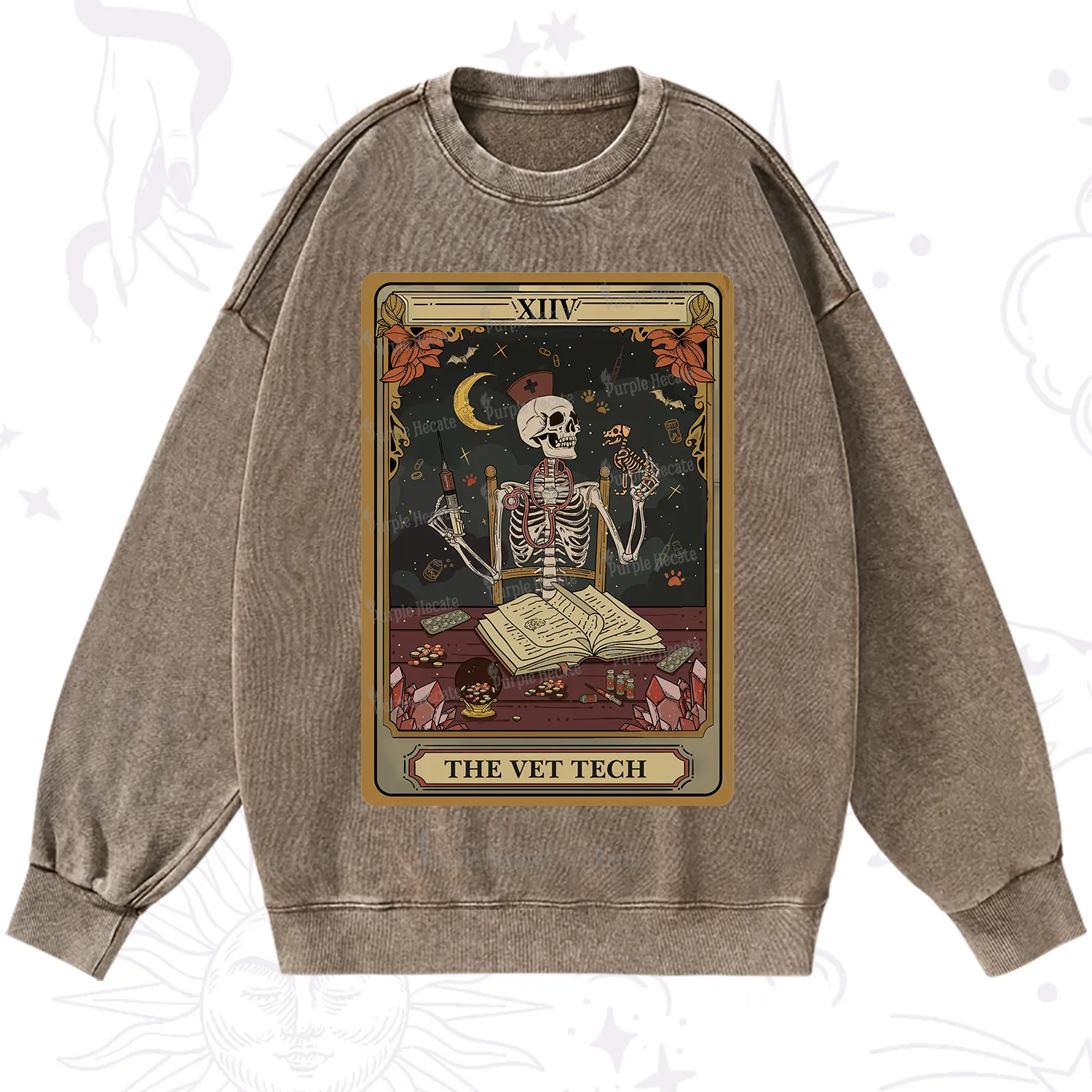 Purplehecate The Vet Tech Skeleton Tarot Washed Sweatshirt