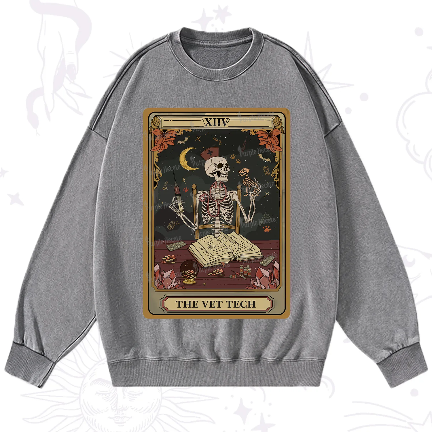 Purplehecate The Vet Tech Skeleton Tarot Washed Sweatshirt