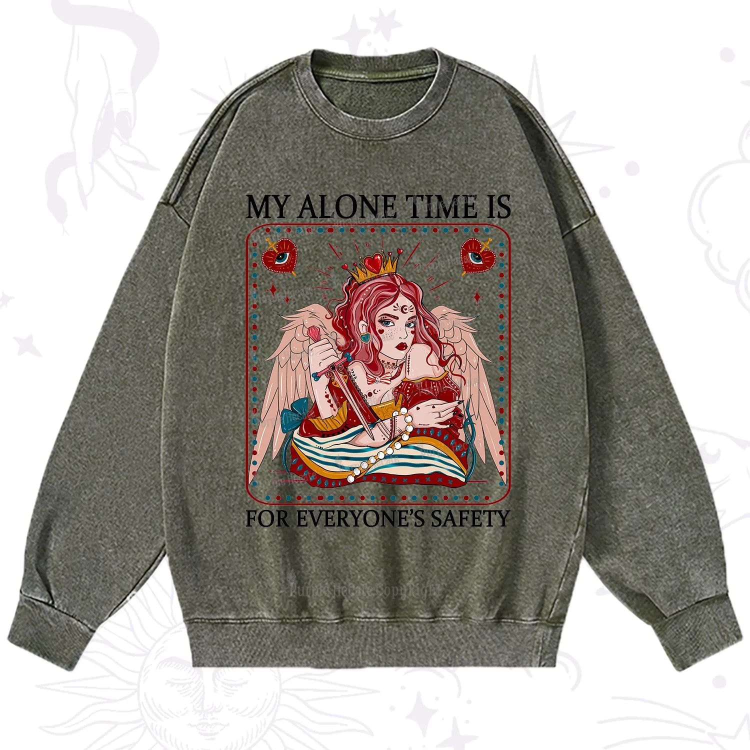 Purplehecate My Alone Time Is For Everyone's Safety Washed Sweatshirt