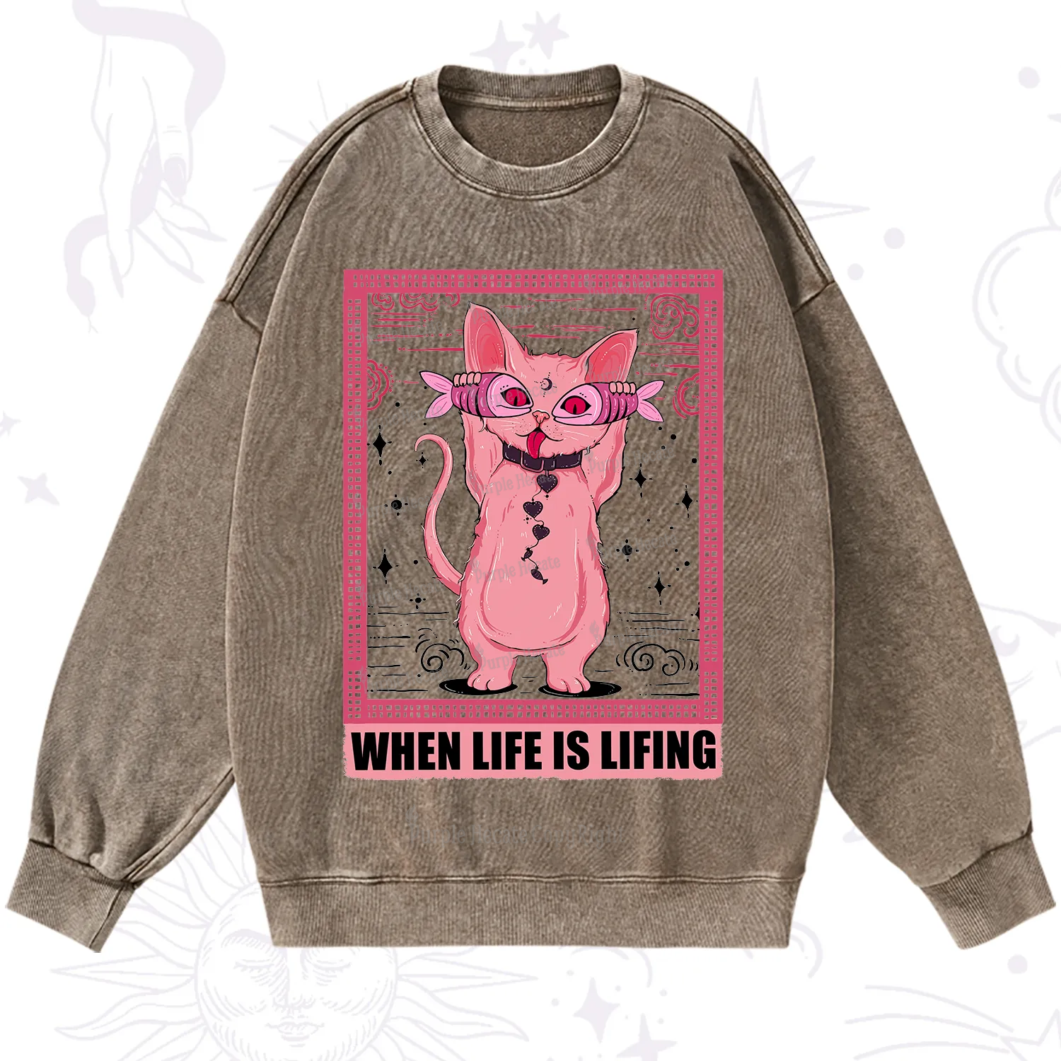Purplehecate When Life Is Lifting Washed Sweatshirt