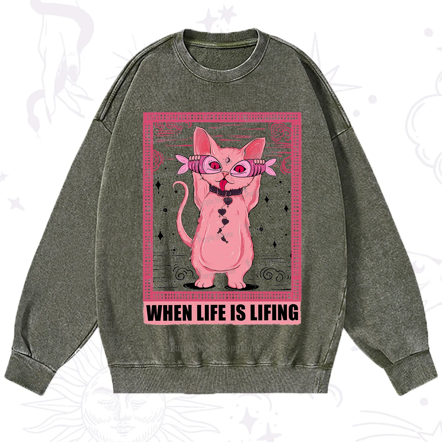 Purplehecate When Life Is Lifting Washed Sweatshirt