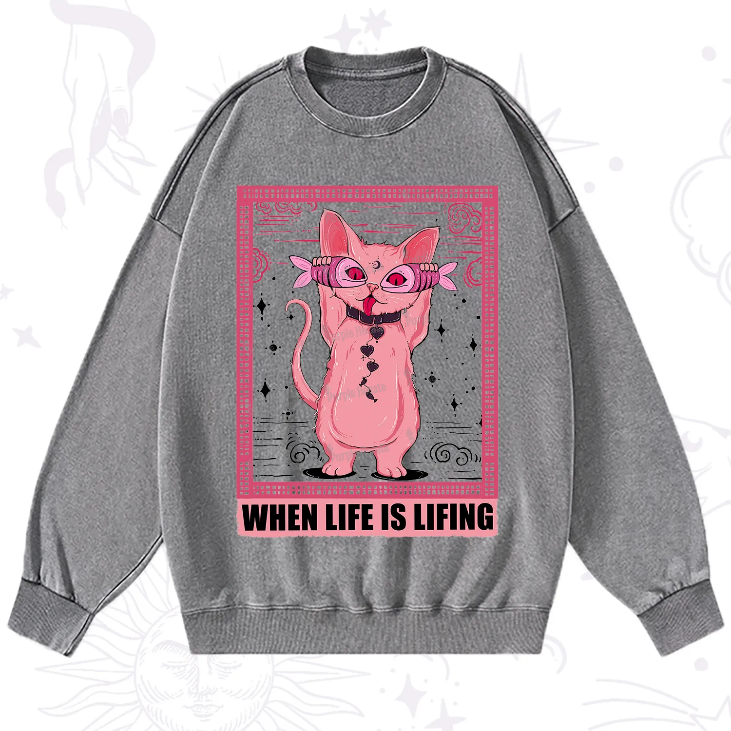 Purplehecate When Life Is Lifting Washed Sweatshirt