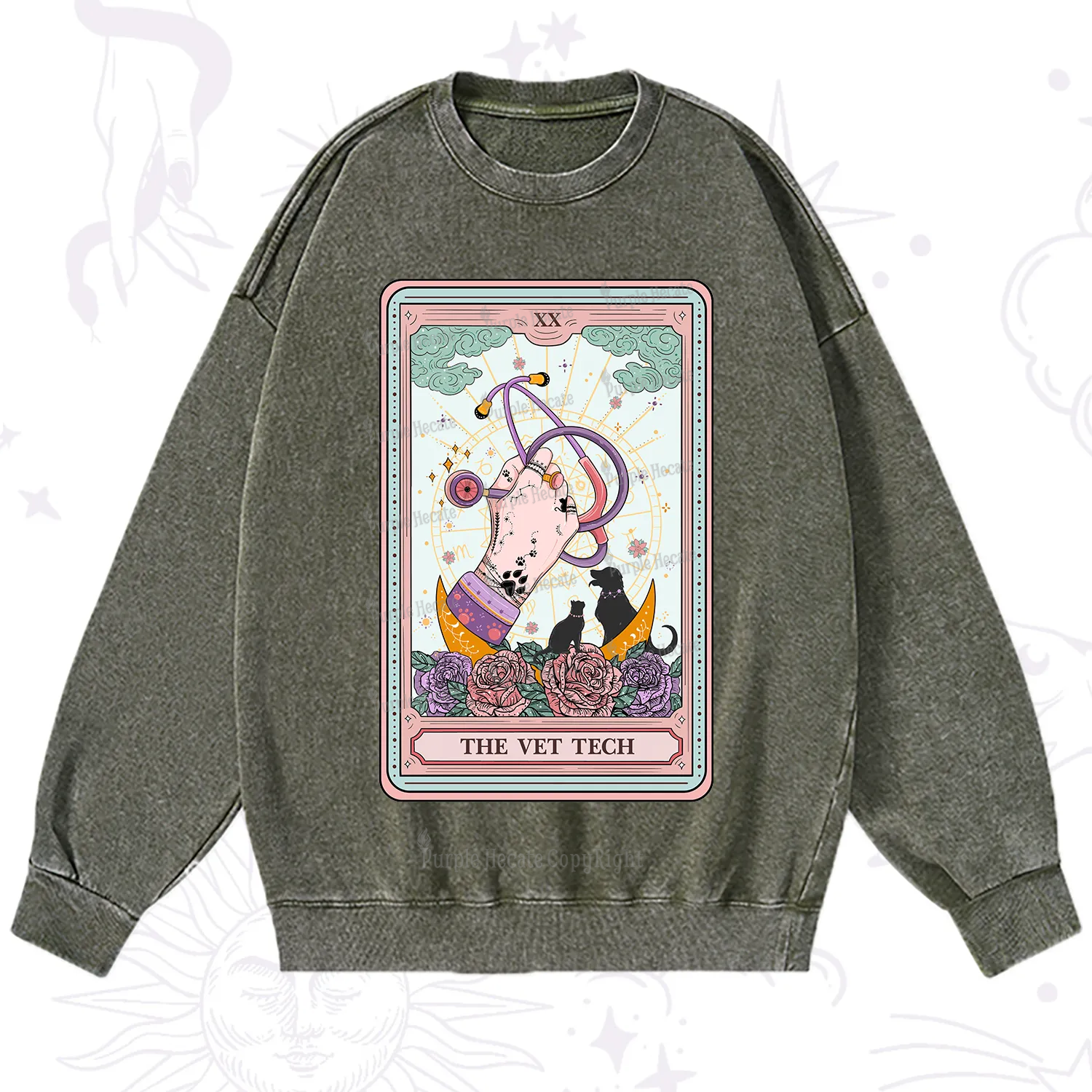 Purplehecate The Vet Tech Tarot Washed Sweatshirt