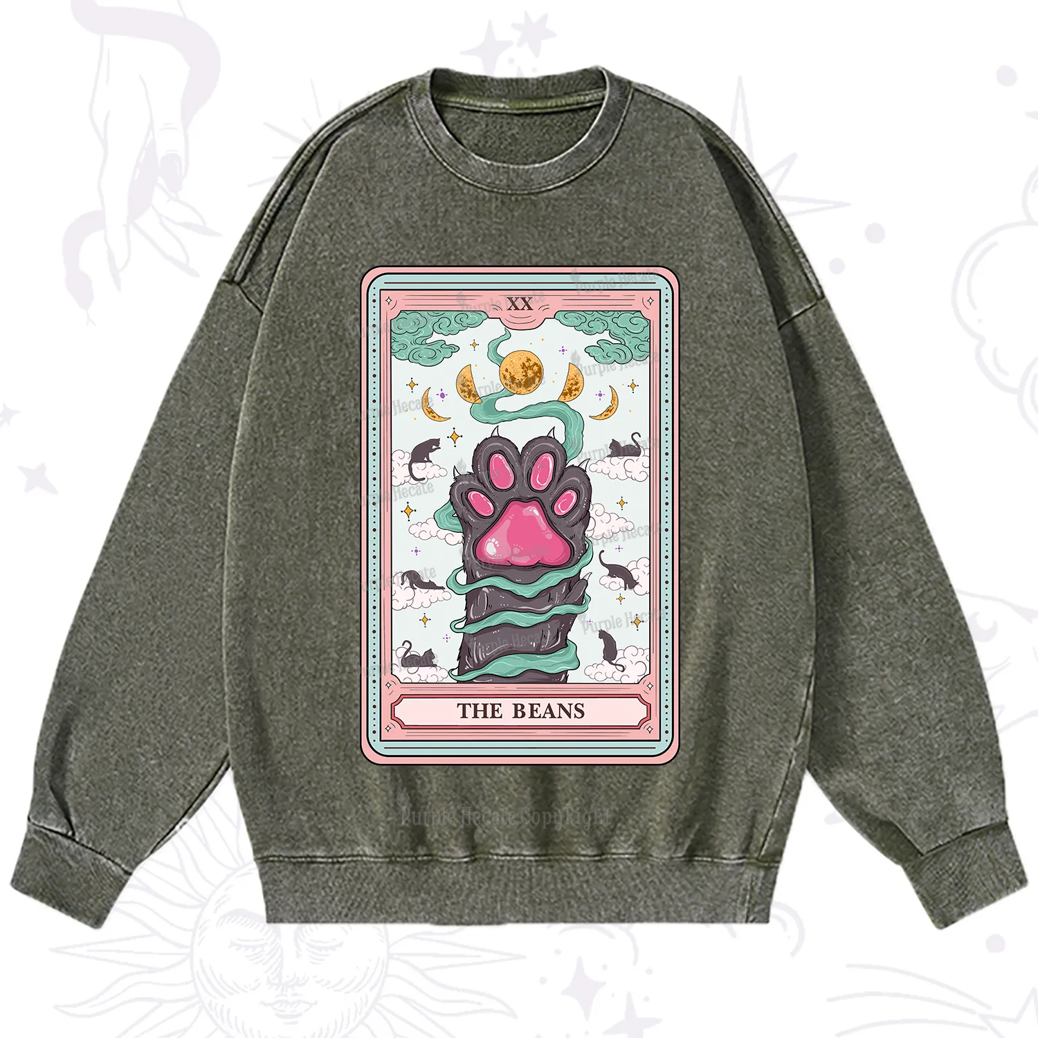 Purplehecate The Beans Cat Tarot Washed Sweatshirt
