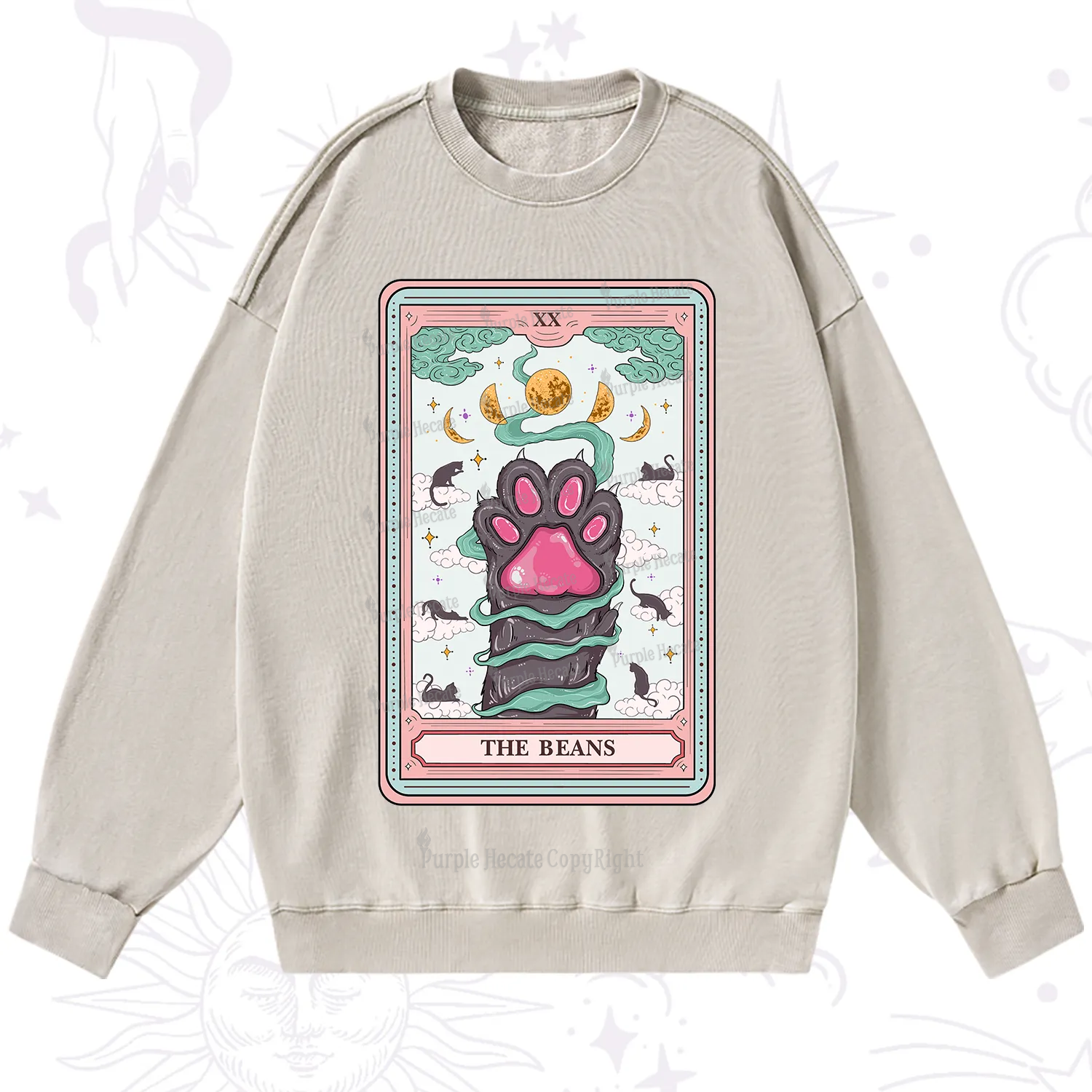 Purplehecate The Beans Cat Tarot Washed Sweatshirt