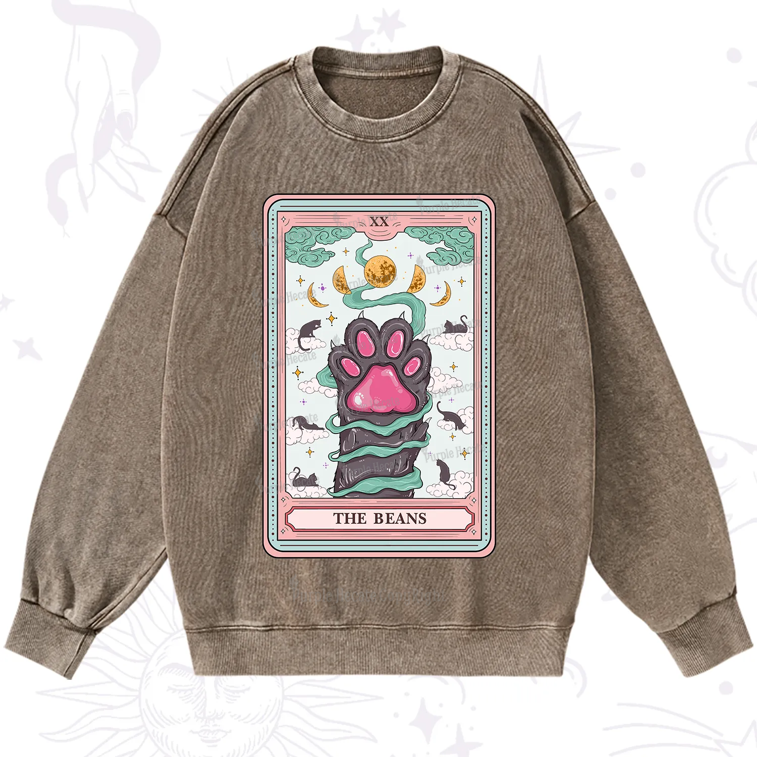 Purplehecate The Beans Cat Tarot Washed Sweatshirt