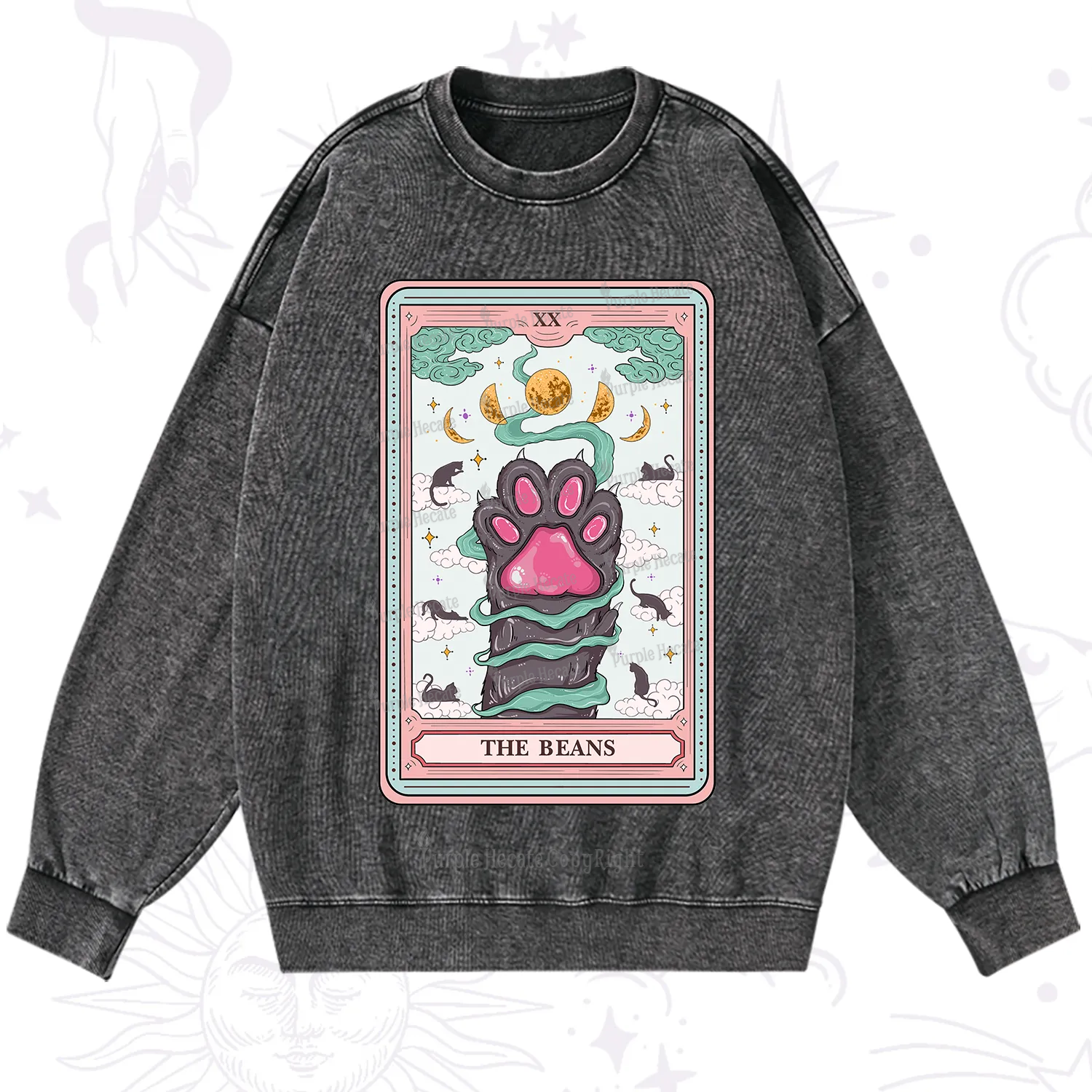 Purplehecate The Beans Cat Tarot Washed Sweatshirt