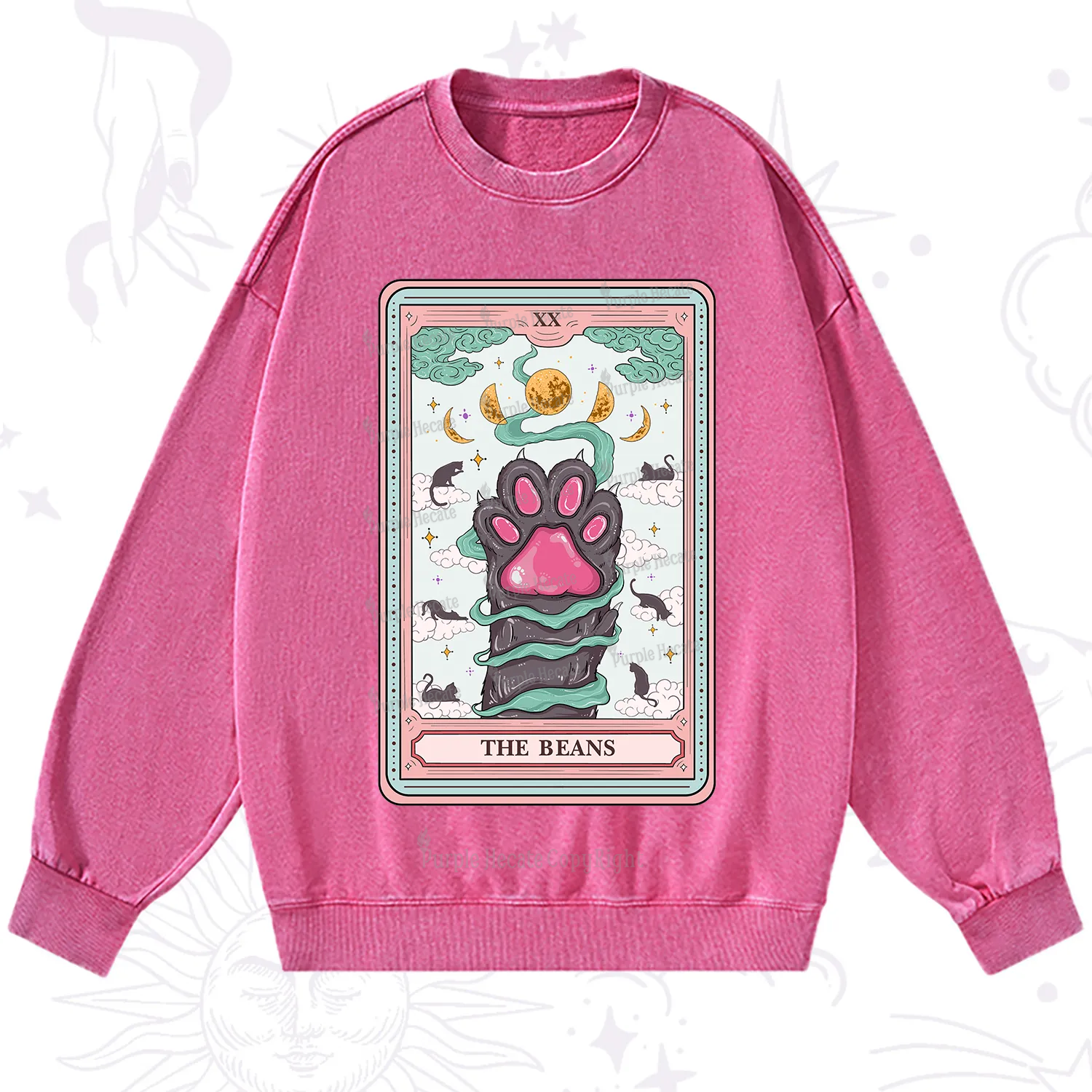 Purplehecate The Beans Cat Tarot Washed Sweatshirt