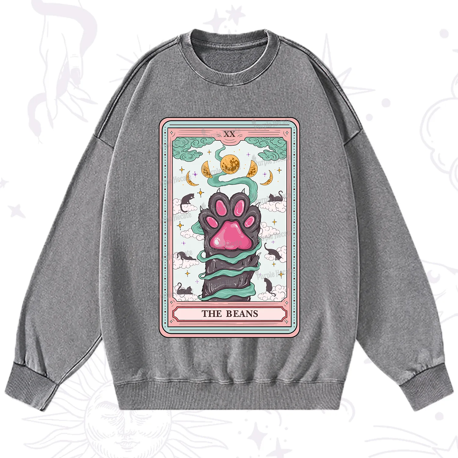 Purplehecate The Beans Cat Tarot Washed Sweatshirt