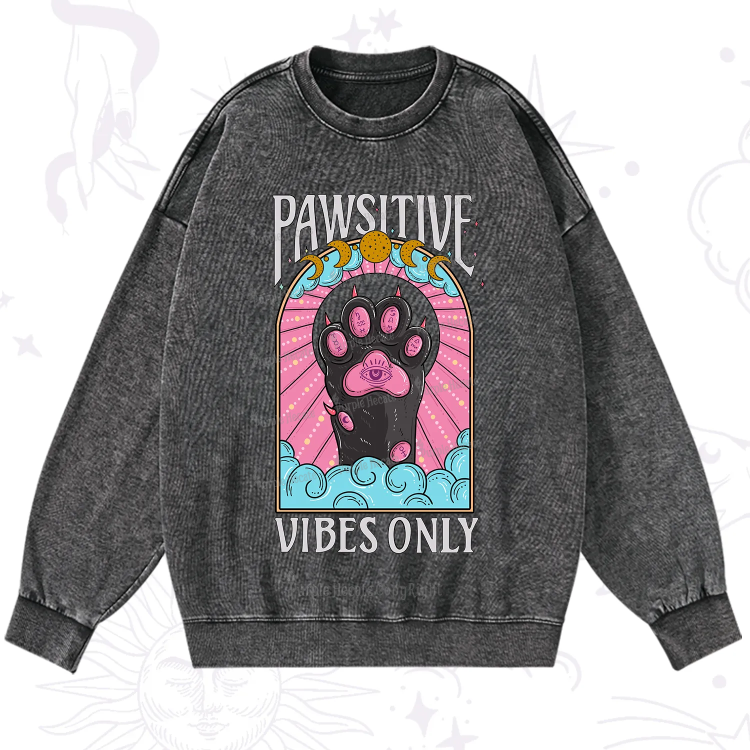 Purplehecate Pawsitive Vibes Only Washed Sweatshirt