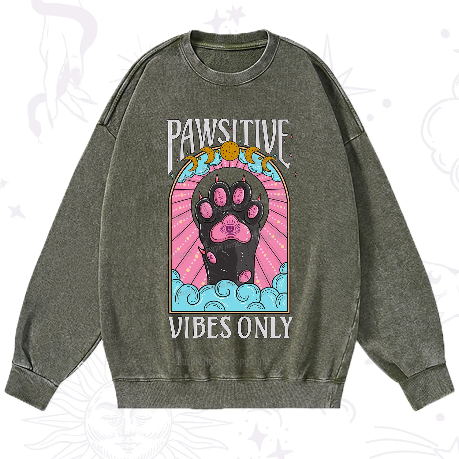 Purplehecate Pawsitive Vibes Only Washed Sweatshirt
