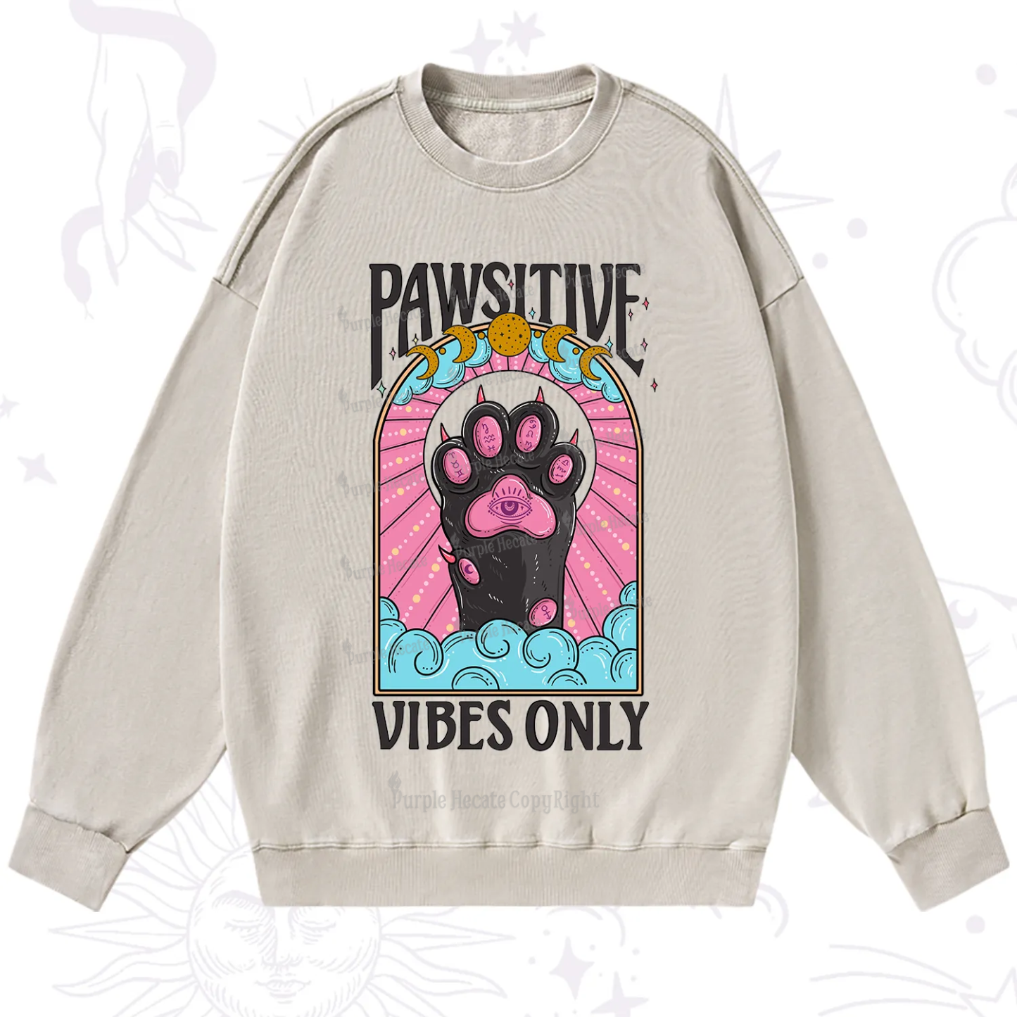 Purplehecate Pawsitive Vibes Only Washed Sweatshirt