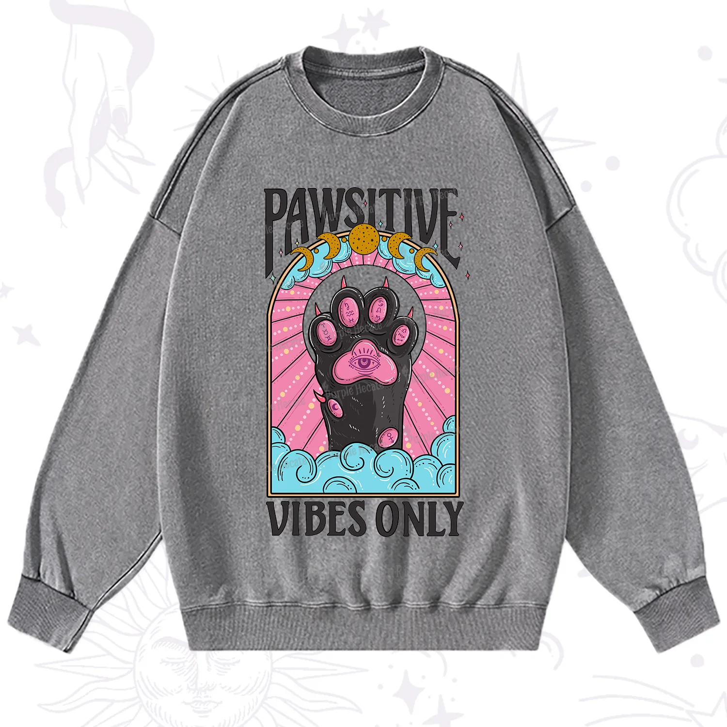 Purplehecate Pawsitive Vibes Only Washed Sweatshirt