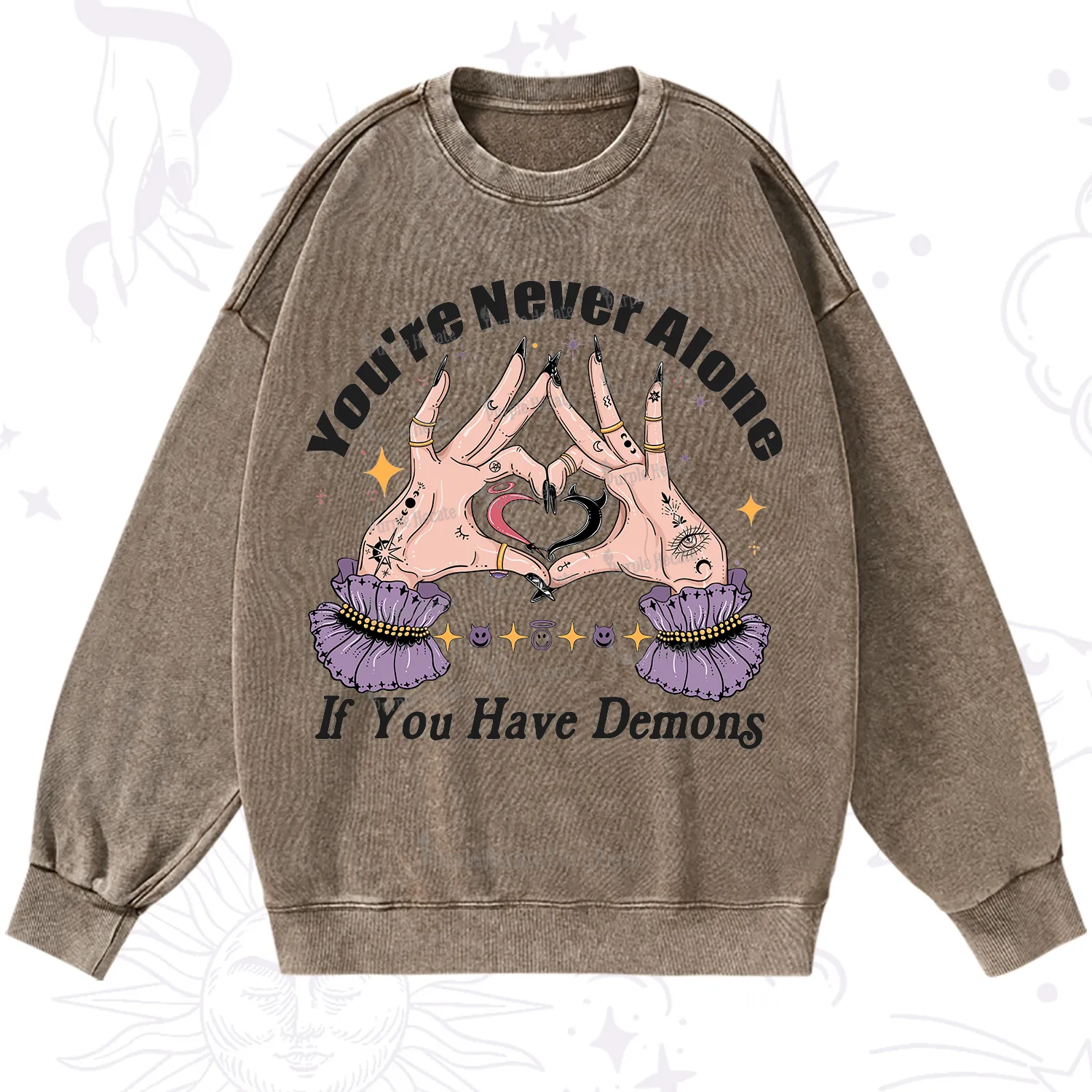 Purplehecate You're Never Alone If You Have Demons Washed Sweatshirt