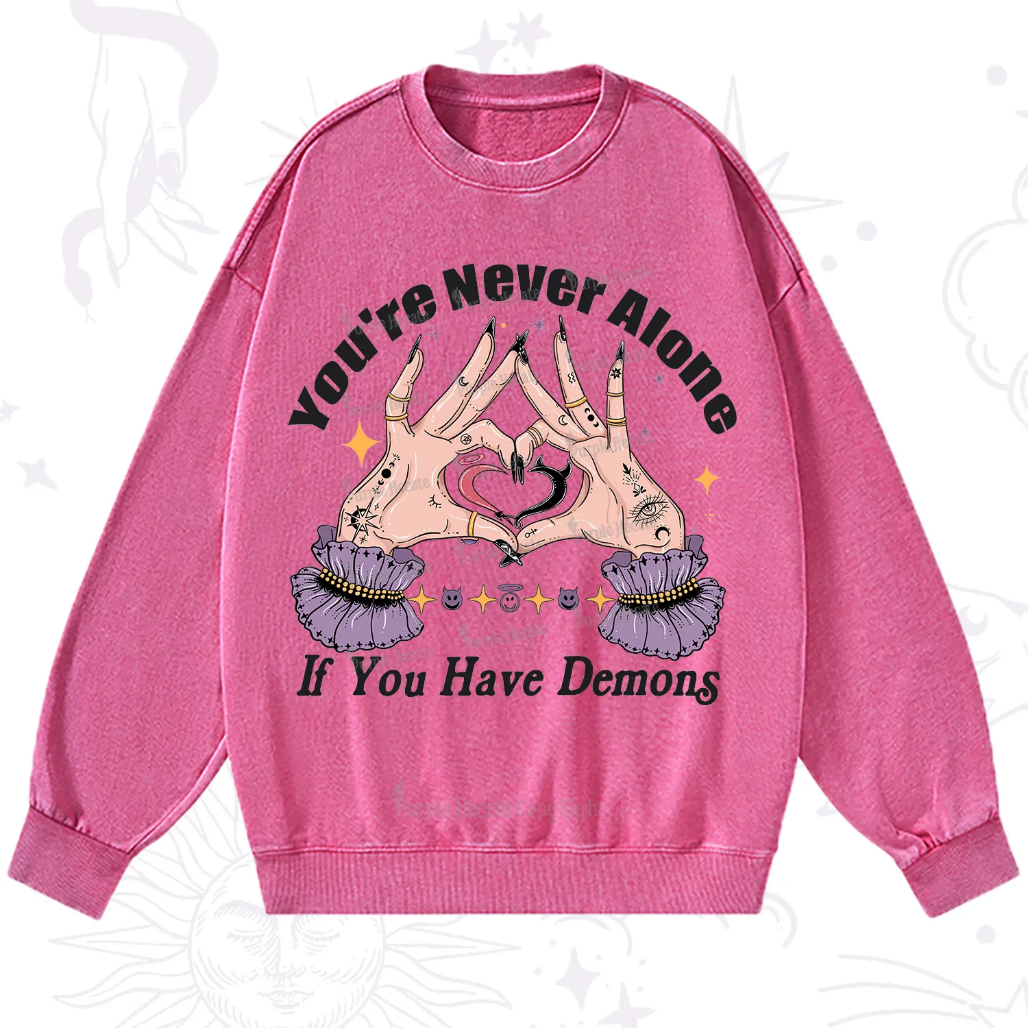 Purplehecate You're Never Alone If You Have Demons Washed Sweatshirt