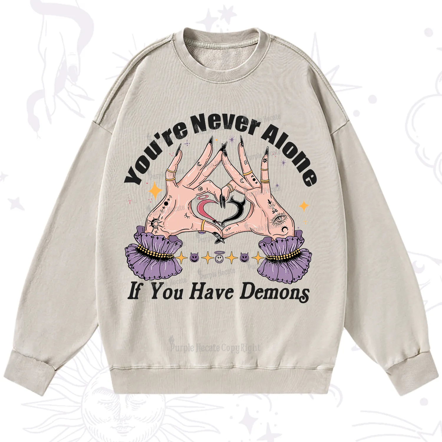 Purplehecate You're Never Alone If You Have Demons Washed Sweatshirt