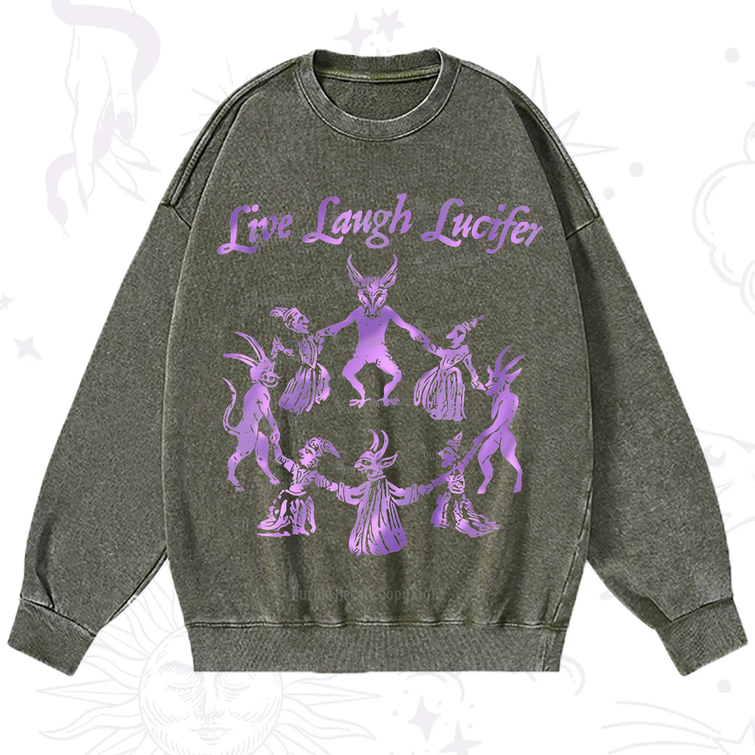 Purplehecate Live Laugh Lucifer Satanic Washed Sweatshirt