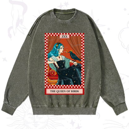 Purplehecate The Queen Of Birds Tarot  Washed Sweatshirt