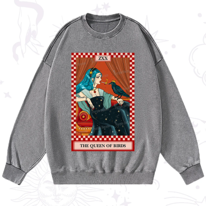 Purplehecate The Queen Of Birds Tarot  Washed Sweatshirt
