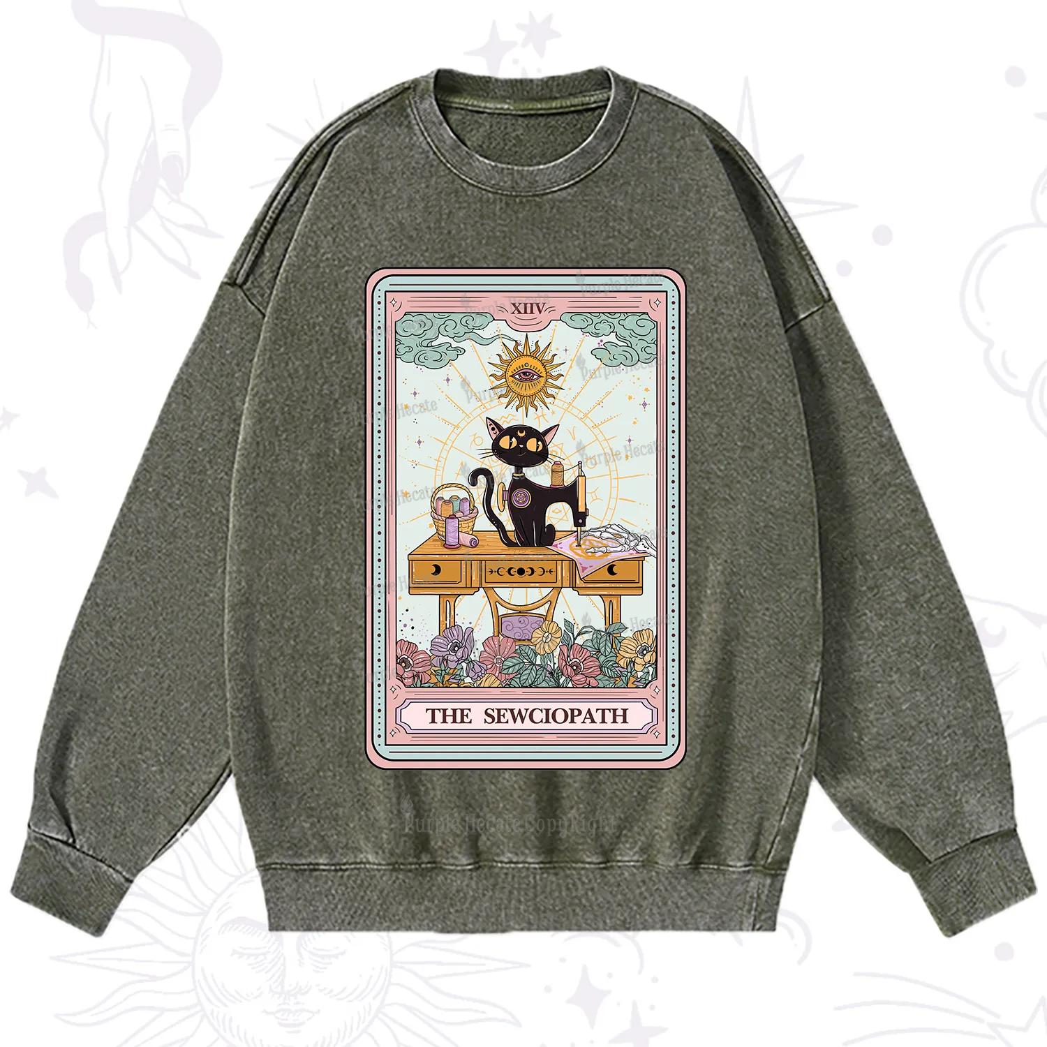 Purplehecate The Sewciopath Tarot Card Washed Sweatshirt