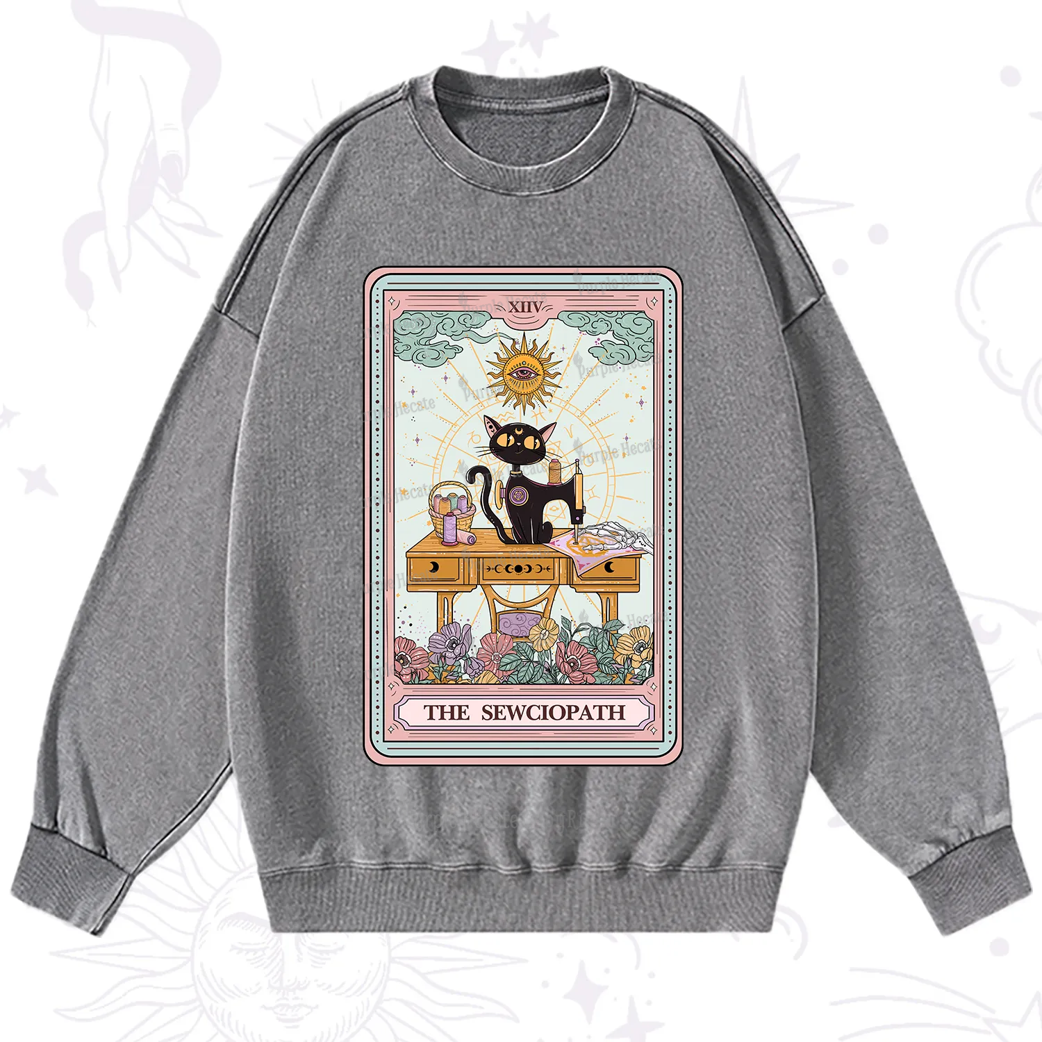 Purplehecate The Sewciopath Tarot Card Washed Sweatshirt