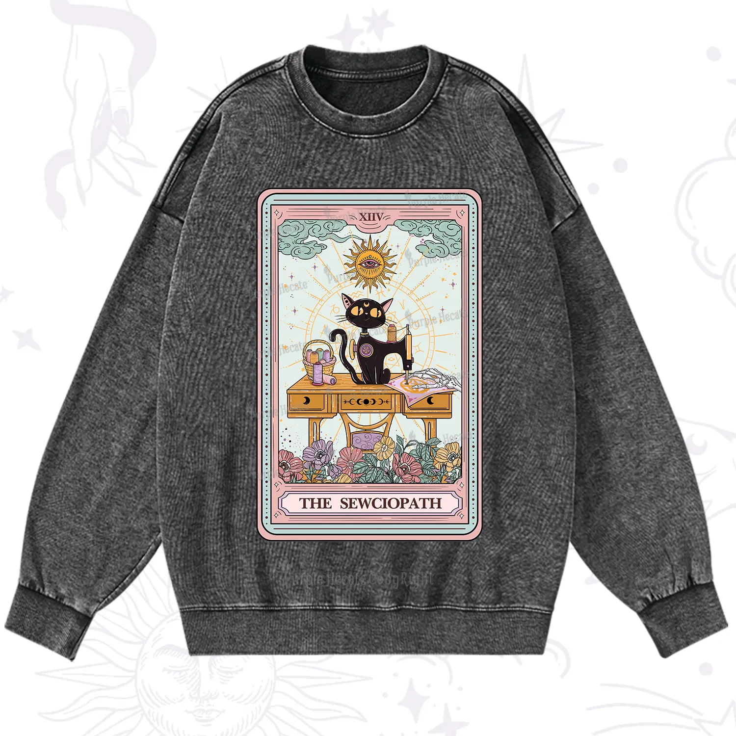 Purplehecate The Sewciopath Tarot Card Washed Sweatshirt