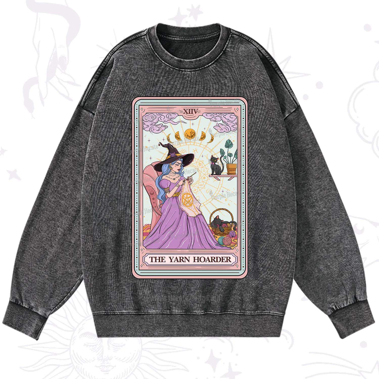 Purplehecate The Yarn Hoarder Tarot Washed Sweatshirt