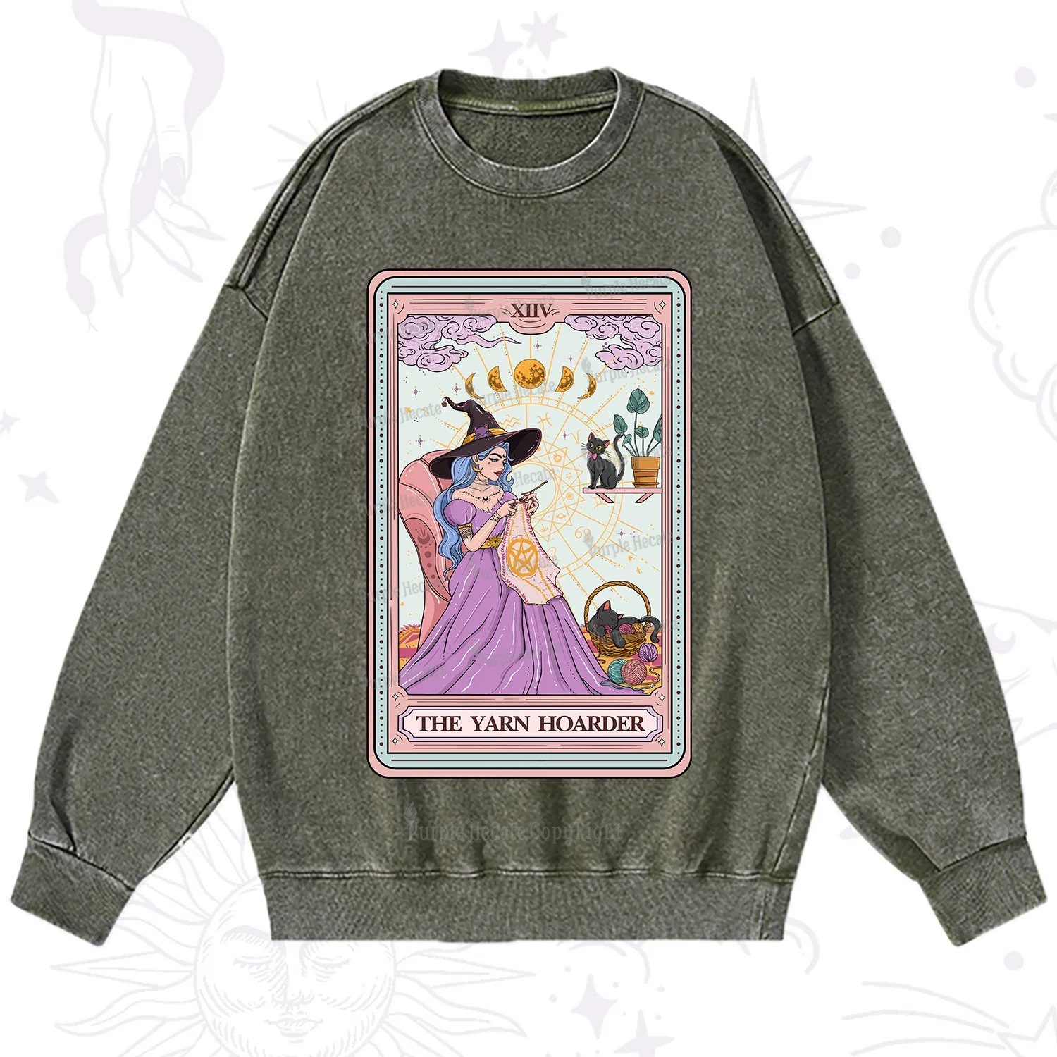 Purplehecate The Yarn Hoarder Tarot Washed Sweatshirt