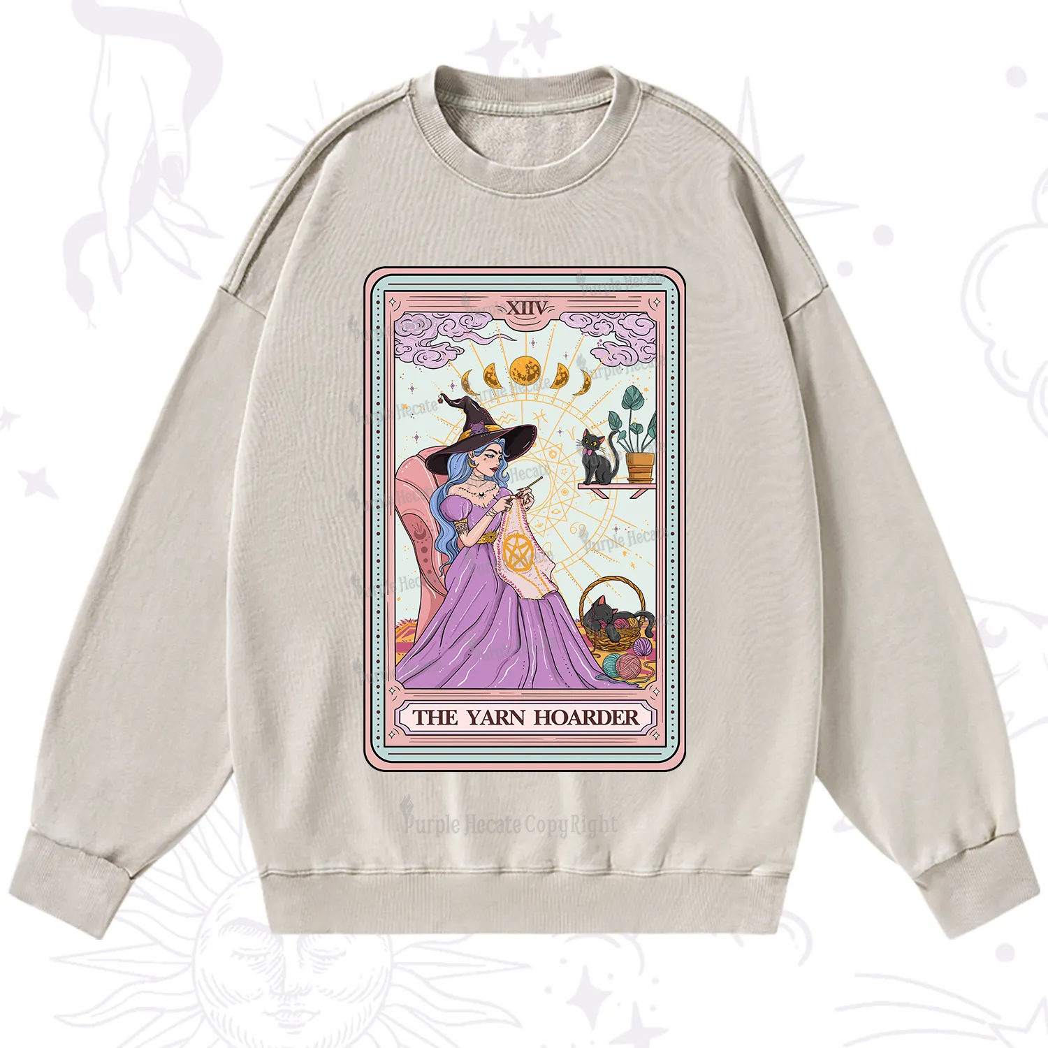 Purplehecate The Yarn Hoarder Tarot Washed Sweatshirt