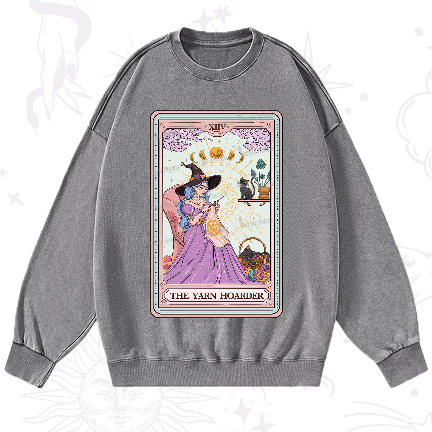 Purplehecate The Yarn Hoarder Tarot Washed Sweatshirt