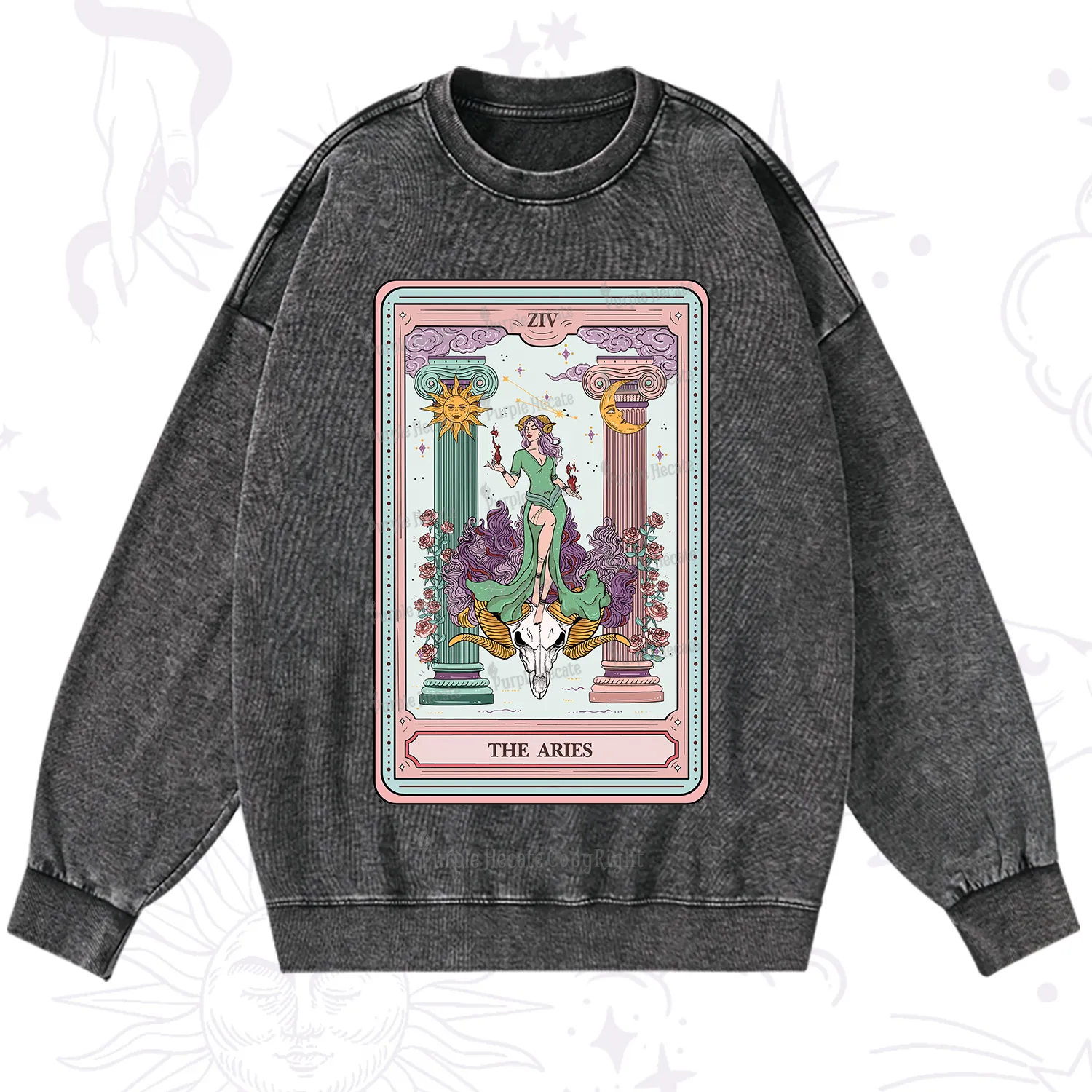 Purplehecate The Aries Goddess Tarot Washed Sweatshirt