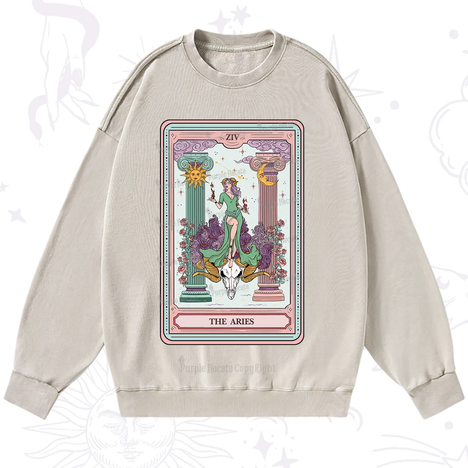 Purplehecate The Aries Goddess Tarot Washed Sweatshirt