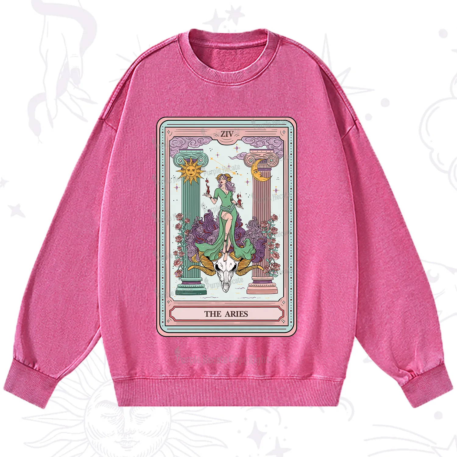 Purplehecate The Aries Goddess Tarot Washed Sweatshirt