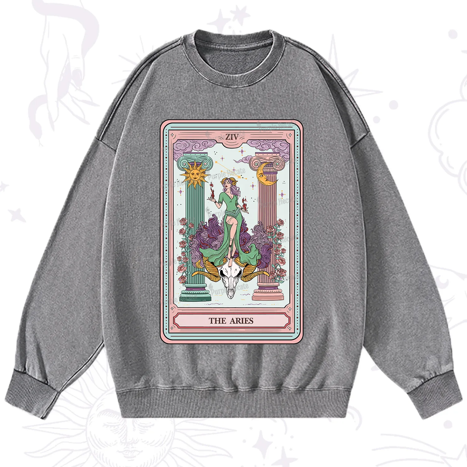 Purplehecate The Aries Goddess Tarot Washed Sweatshirt