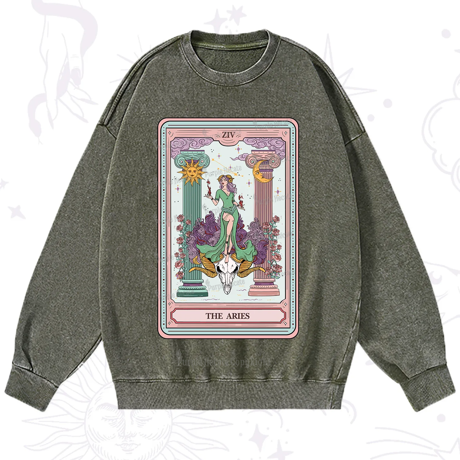 Purplehecate The Aries Goddess Tarot Washed Sweatshirt
