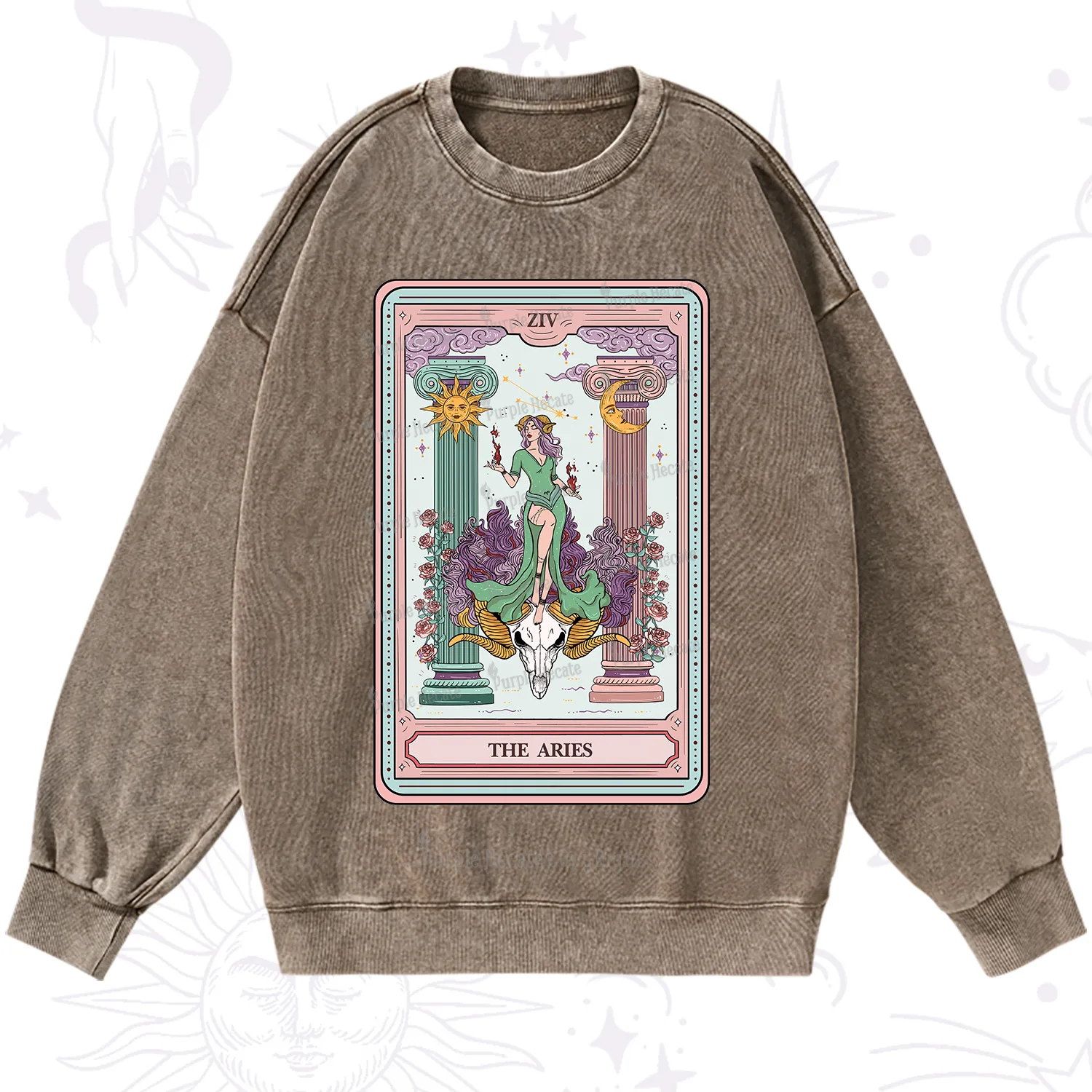 Purplehecate The Aries Goddess Tarot Washed Sweatshirt