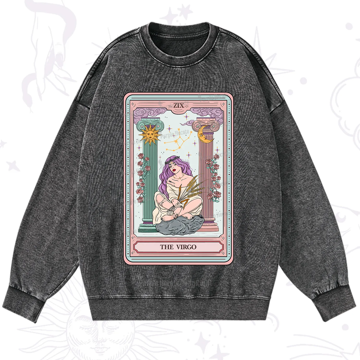 Purplehecate The Virgo Goddess Tarot Washed Sweatshirt