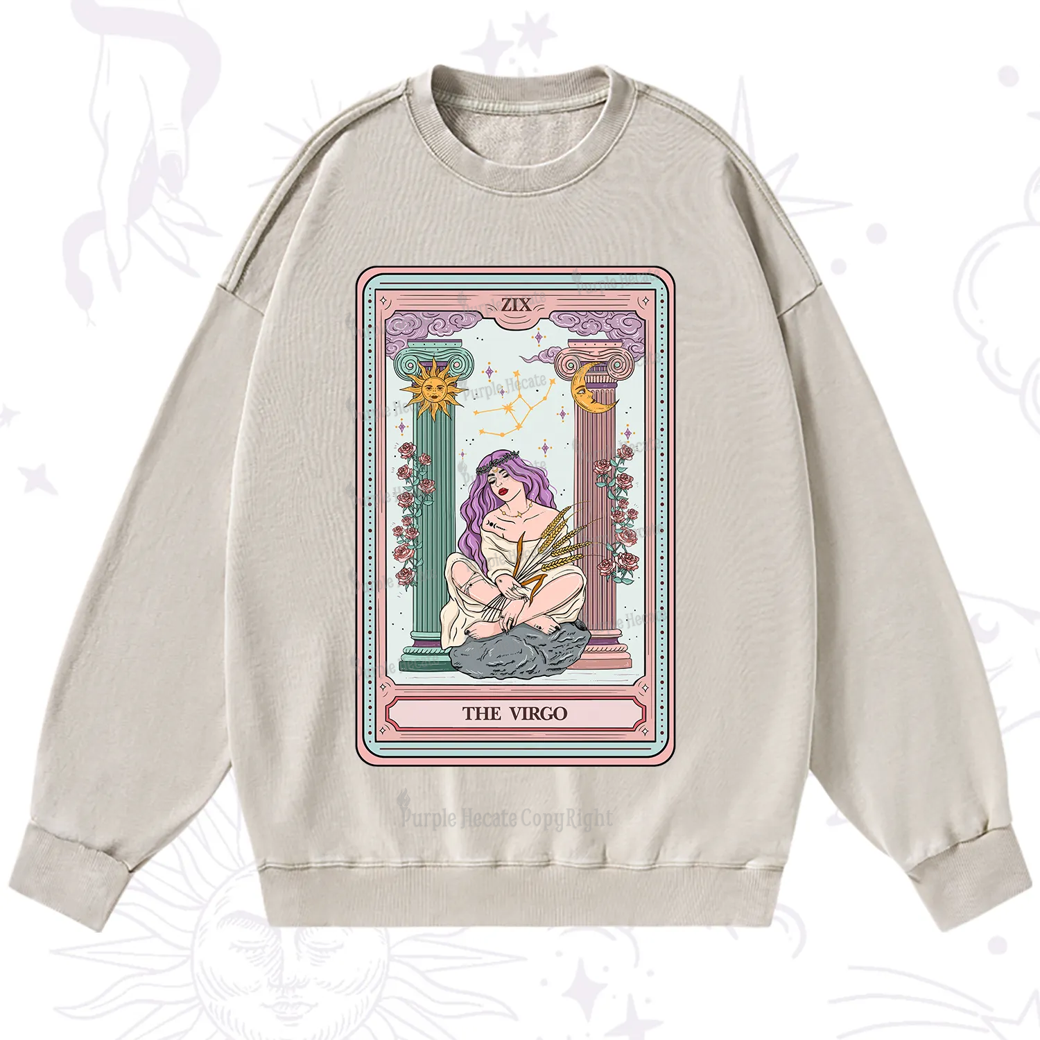 Purplehecate The Virgo Goddess Tarot Washed Sweatshirt