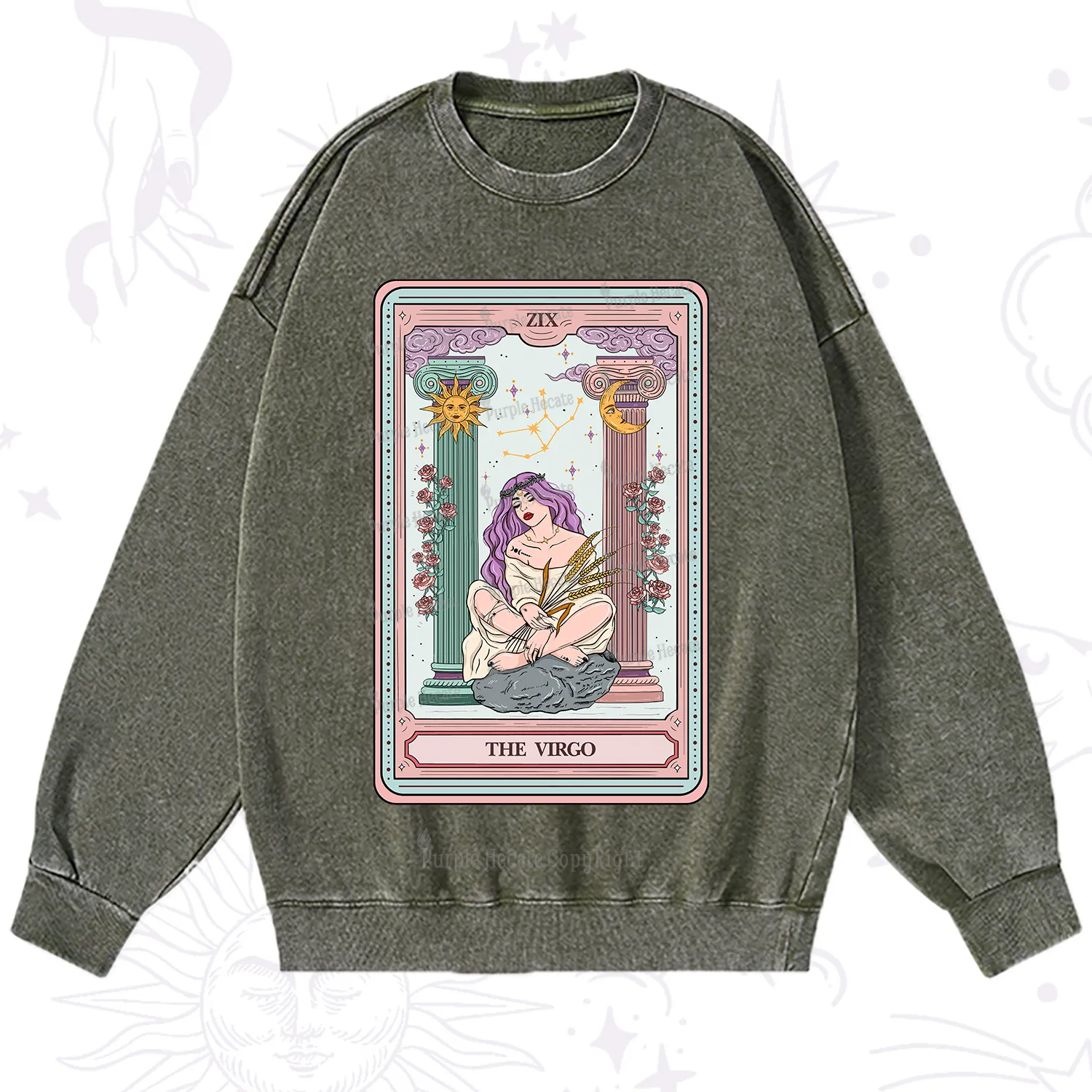Purplehecate The Virgo Goddess Tarot Washed Sweatshirt