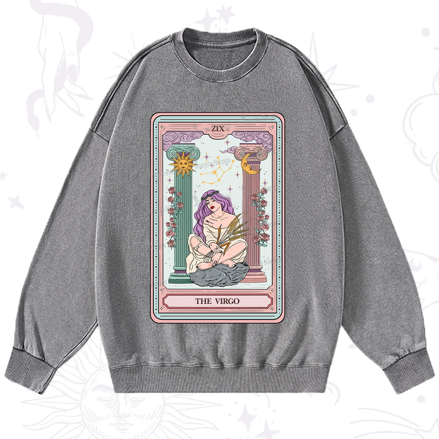 Purplehecate The Virgo Goddess Tarot Washed Sweatshirt