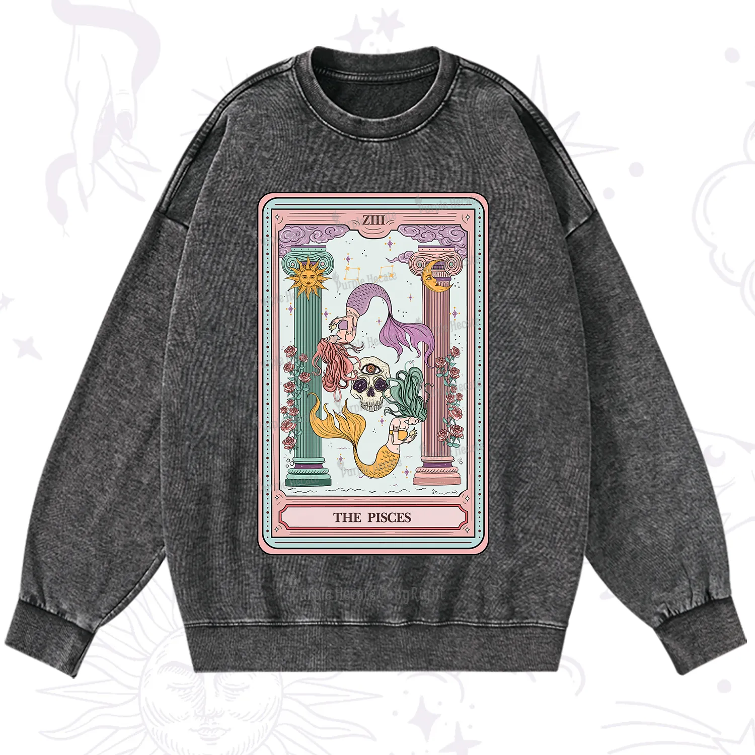 Purplehecate The Pisces Goddess Tarot Washed Sweatshirt